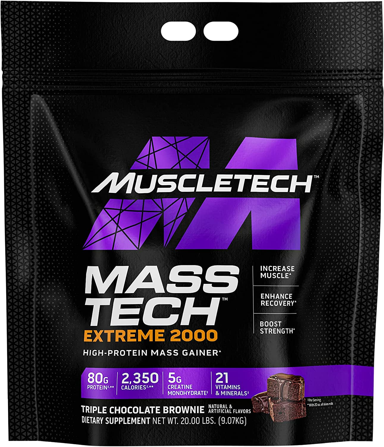 Muscletech Mass Gainer Protein Powder, Mass-Tech Extreme 2000, Muscle Builder Whey Protein Powder, Protein + Creatine + Carbs, Max-Protein Weight Gainer for Women & Men, Triple Chocolate, 20 Lbs