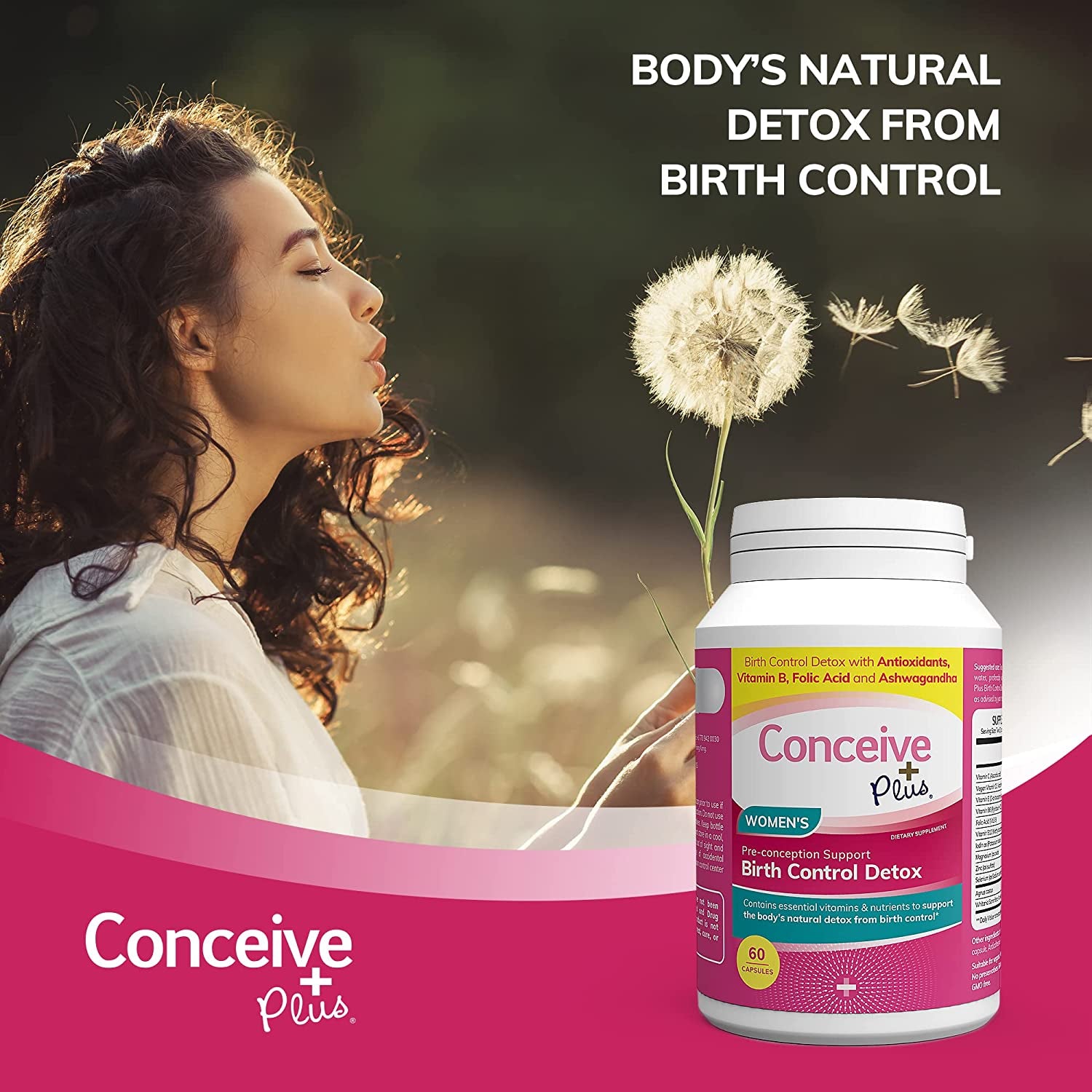 CONCEIVE plus Birth Control Detox, 30-Day Program, 60 Capsules, Hormone Balance, Fertility Support, Birth Control Cleanse, Prenatal Vitamins for Women