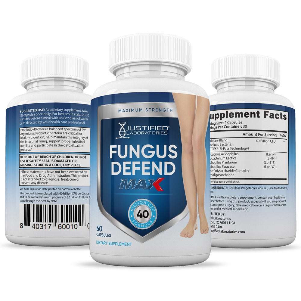 (5 Pack) Justified Laboratories Fungus Defend Max Probiotic 40 Billion CFU Supplement 300 Capsules