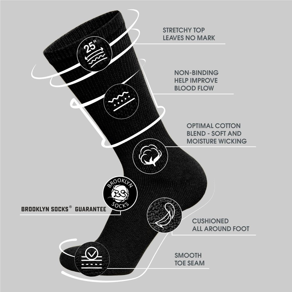 6 Pairs of Diabetic Cotton Neuropathy Crew Socks (Black, Sock Size 10-13, Fits US Men'S Shoe Size 9-10.5)