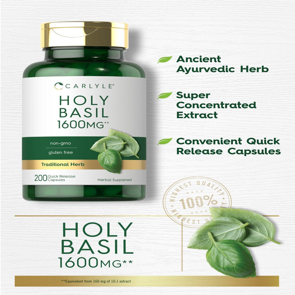 Holy Basil Extract 1600Mg | 200 Capsules | Herbal Supplement | by Carlyle