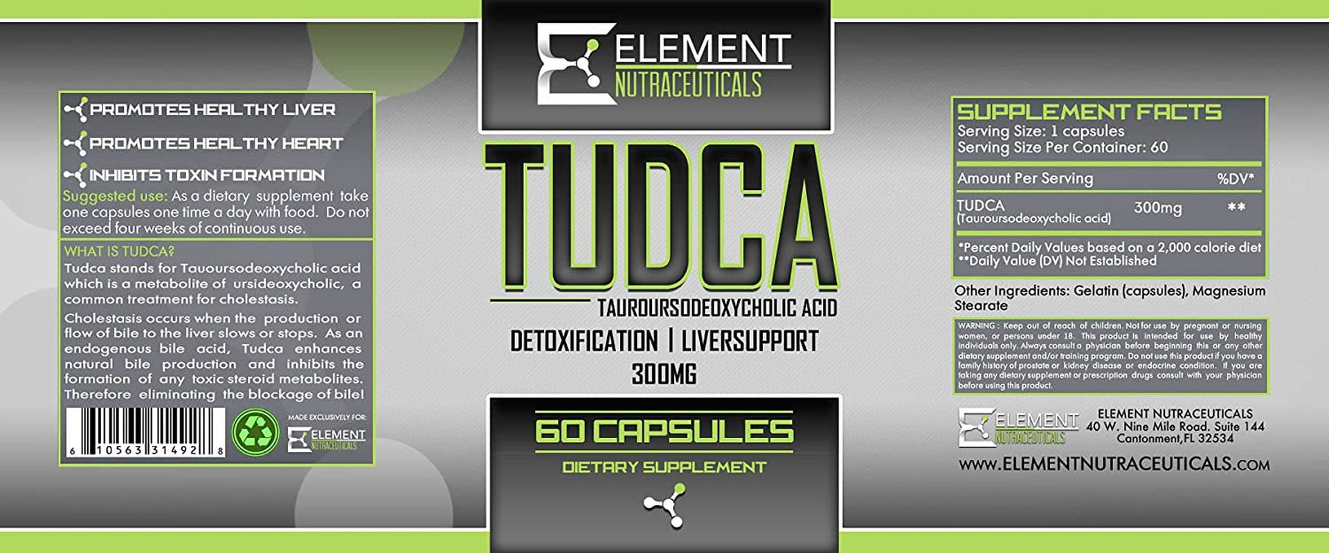 TUDCA (60Ct X 300Mg) by Element Nutraceuticals