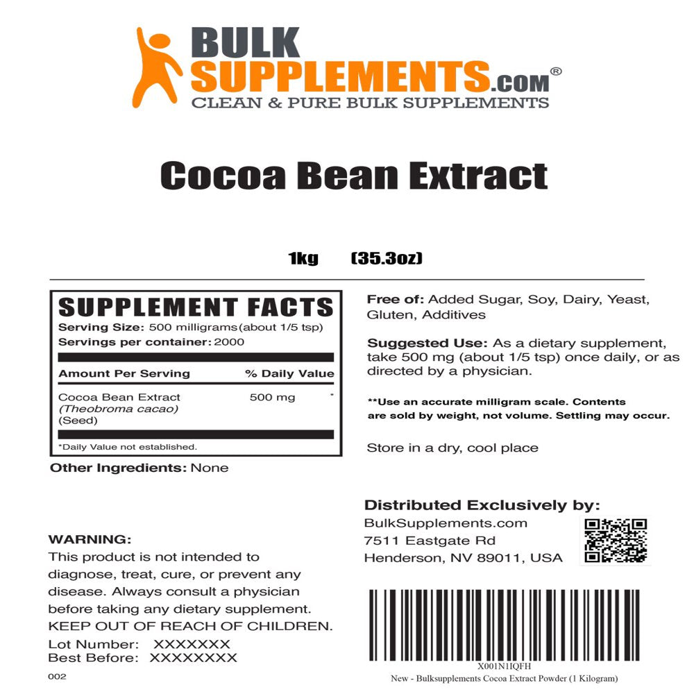 Bulksupplements.Com Cocoa Extract Powder - Polyphenols Powder - Brain Health Supplements - Flavanoids Supplements Sugar Free Cocoa Powder (1 Kilogram)