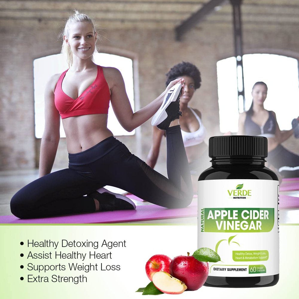 Verde Nutrition Apple Cider Vinegar Capsules 60 Potent 500Mg Colon Cleanser| Non-Gmo, Tasteless Appetite Suppressant | Natural Detox Cleanse for Weight Loss Pills, Digestive, Immune & Energy Boosting