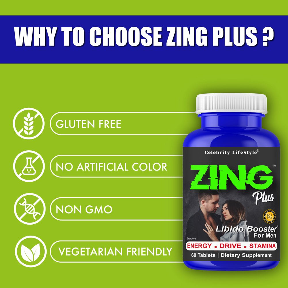 Zing plus Testosterone Booster Vitamin Supplement, Boost Vitality, Strength, Energy, Muscle Growth Enhancement 60 Tablets