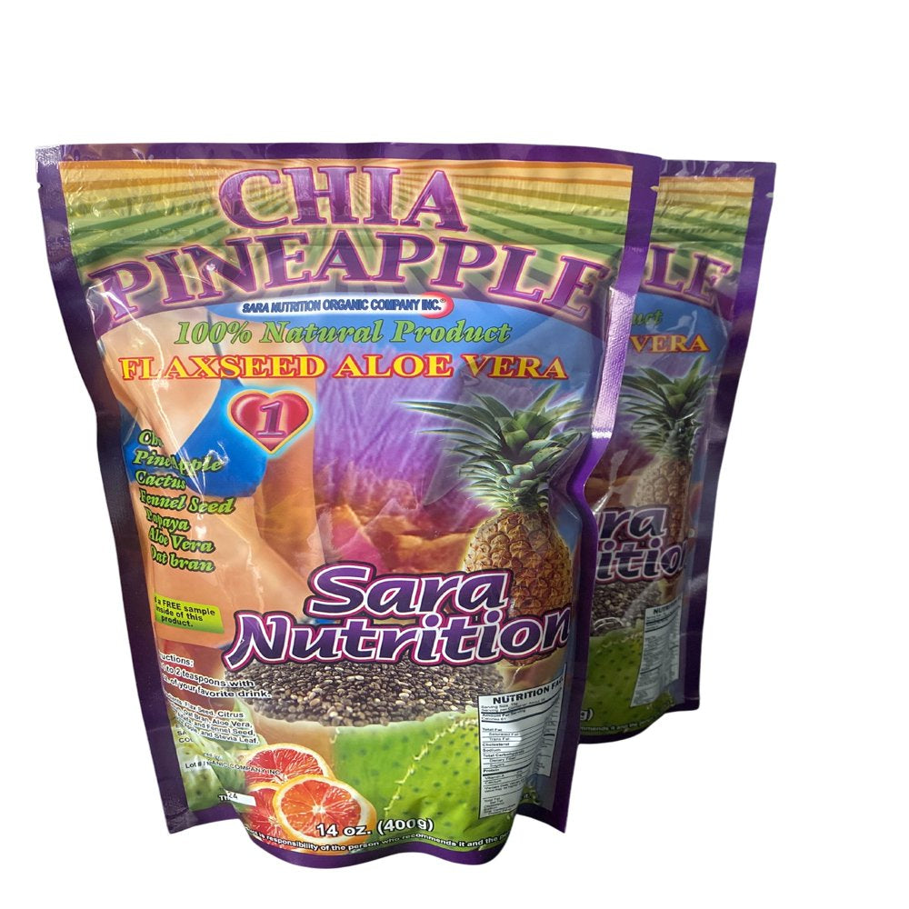 2 -Pack Chia Pineapple Linaza Flax Seed Sara Nutrition Colon Cleanse 14Oz