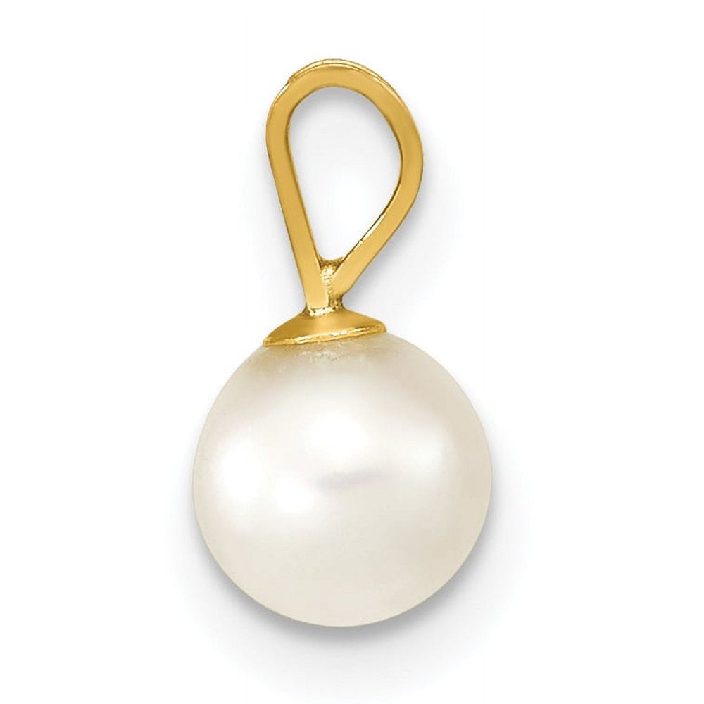 14K Gold 5-6Mm round White Saltwater Akoya Cultured Pearl Pendant XF486