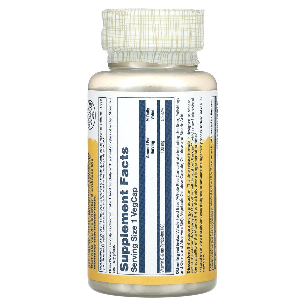 Solaray Two Stage Timed Release Vitamin B-6 100 Mg 60 Veg Caps