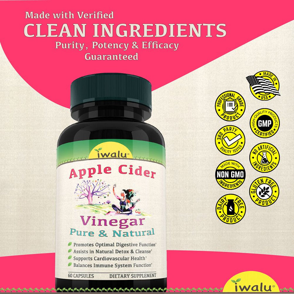 Apple Cider Vinegar Capsules with the Mother - Bloating Relief for Women, Men, Colon Cleanser Detox for Weight Control Supplement, ACV Pills for Healthy PH Balance, Keto Diet Digestion Aid 60 Capsules