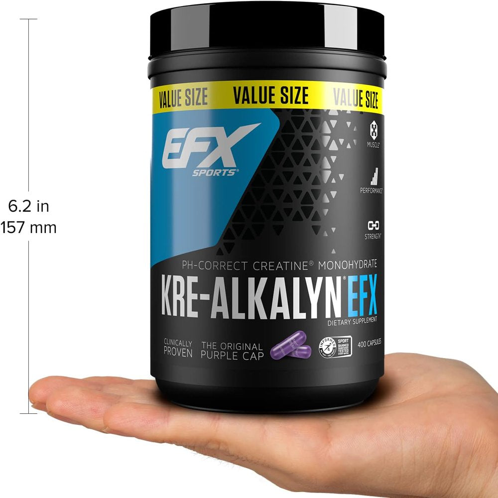 EFX Kre-Alkalyn , PH Correct Creatine Monohydrate , Patented Formula, Gain Strength, Build Muscle & Enhance Performance - 400 Capsules / 200 Servings