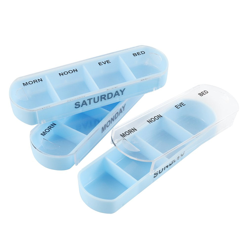 Willstar Stackable Daily Pill Organizer Case Weekly Pill Medicine Reminder Box Folding Sort Pill Box Container with 7 Individual Stacking Cases 4 Times a Day 7 Day Pill Storage Dispenser