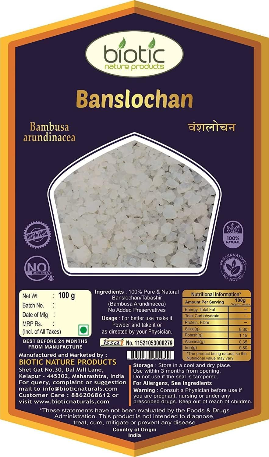 Veena Biotic Banslochan Tabasheer Original (Bambusa Arundinaces) Tabashir - Vanslochan - 200 Gm (Pack of 2)