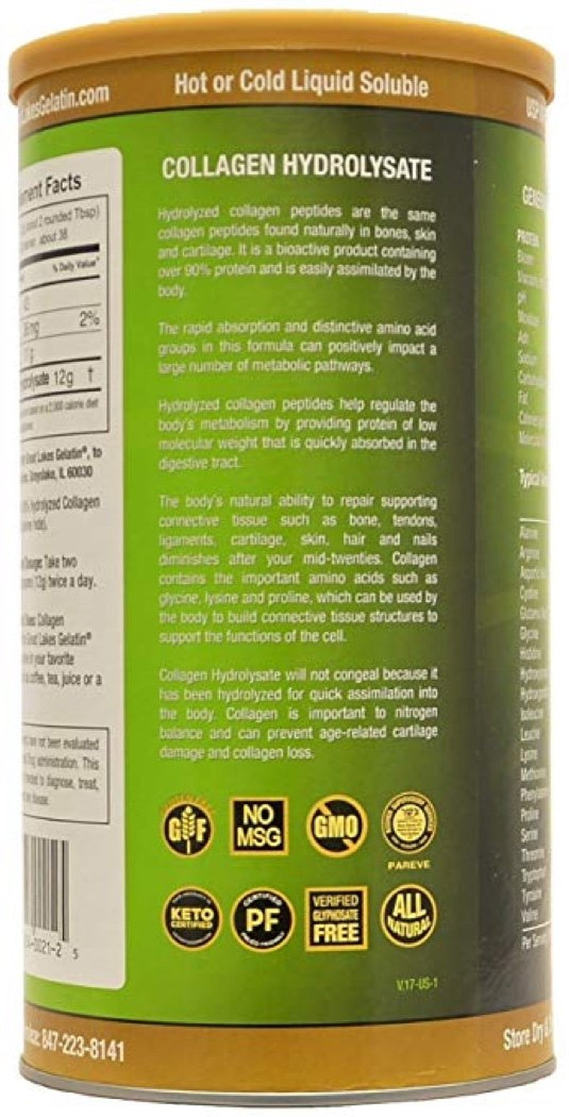 Great Lakes Gelatin, Pasture-Raised Grass-Fed, Collagen Hydrolysate, Collagen Peptides, Non GMO, 16 Oz, 2-Pack