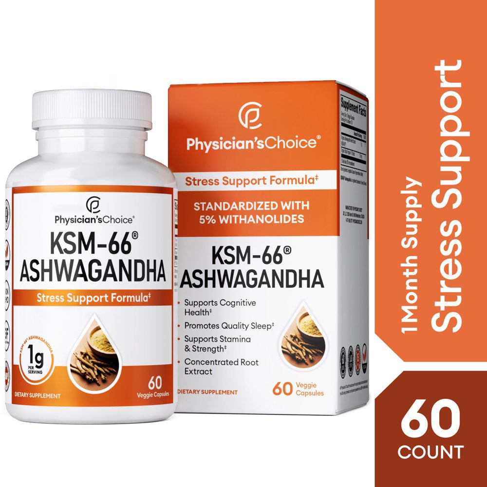 Physician'S Choice KSM 66 Ashwagandha Capsules, 1000Mg, 60 Ct.