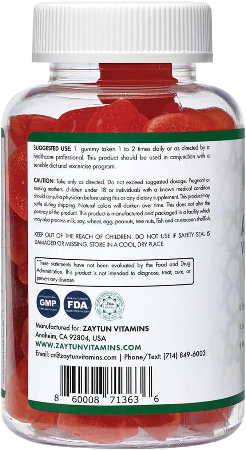 Zaytun Halal Apple Cider Vinegar Gummies with Mother, Supports Digestive and Gut Health, Help Improve Energy, Includes Folic Acid, No Gelatin No Gluten, 100% Vegan, 2 Months Supply