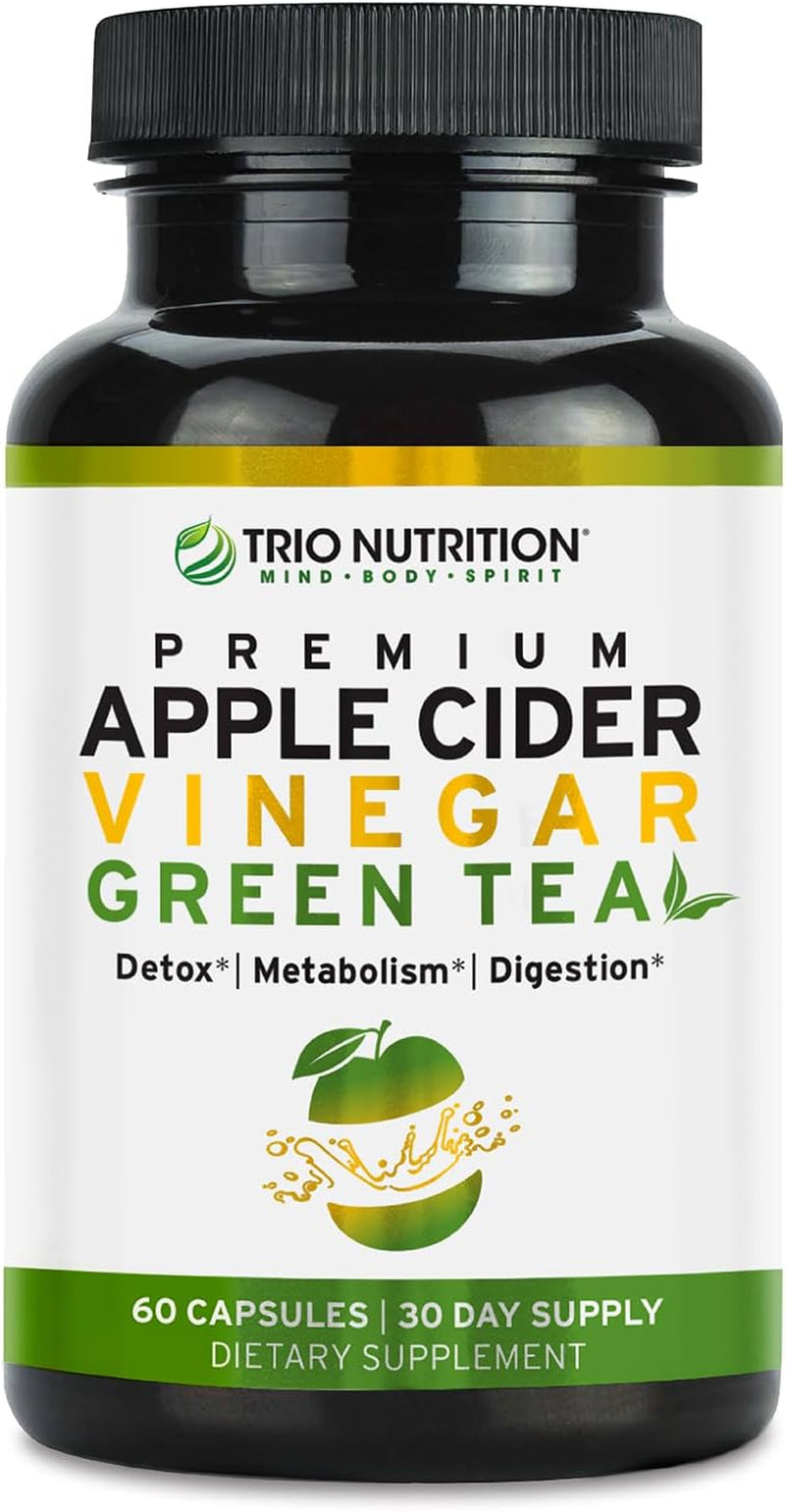 Trio Apple Cider Vinegar Capsules with Green Tea | Maximum Strength Immune Support Booster Formula | Raw & Fresh Natural Apple Cider Vinegar Pills for Cleanse | Detox Boost | Keto & Metabolism Support