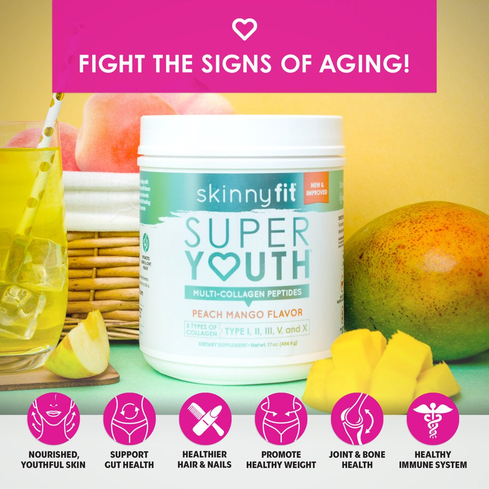 Skinnyfit Peach Mango Super Youth Collagen Powder Dietary Supplement, 28 Servings