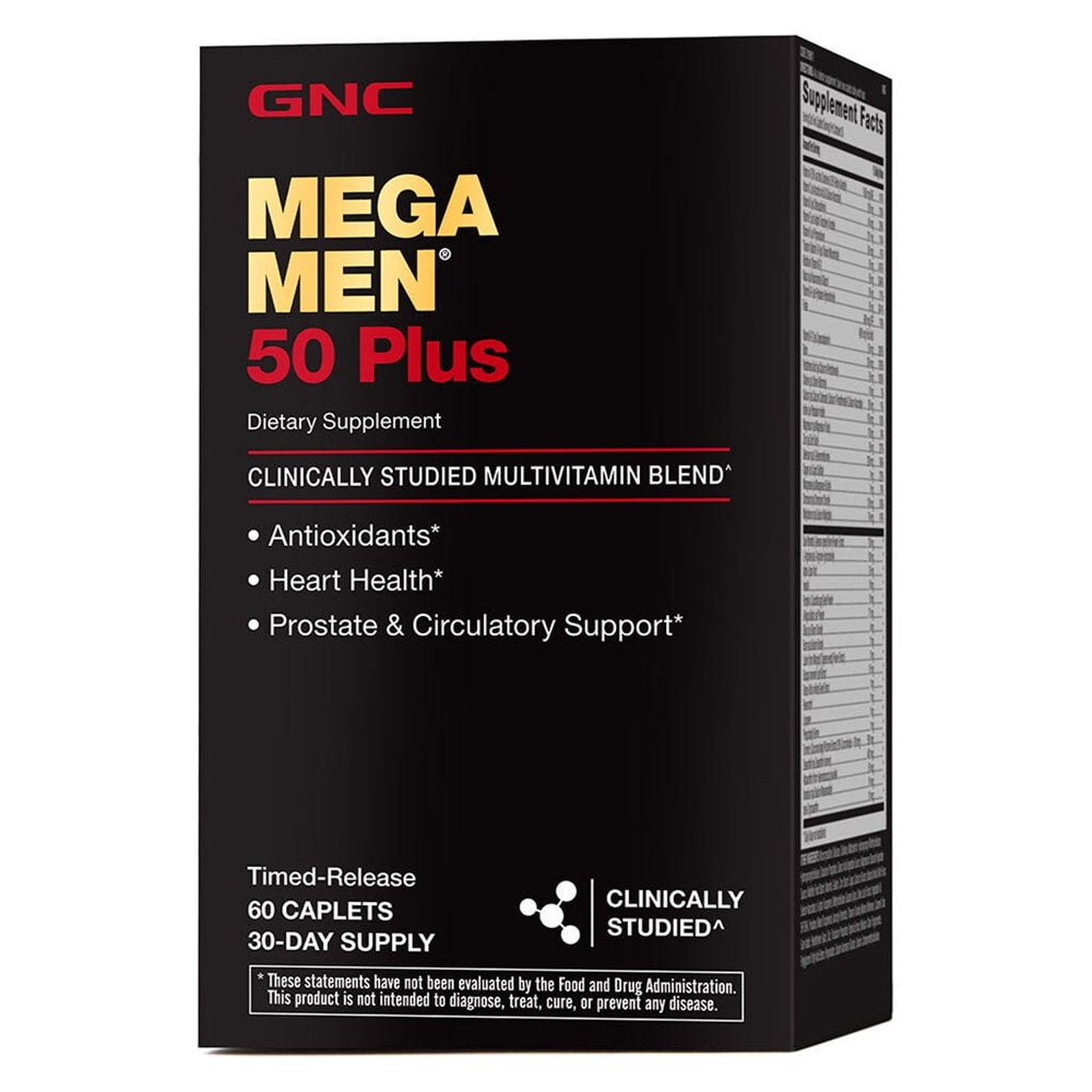 GNC Mega Men 50 plus Multivitamin | Antioxidants | Heart Health | Prostate and Circulatory Support | 60 Count