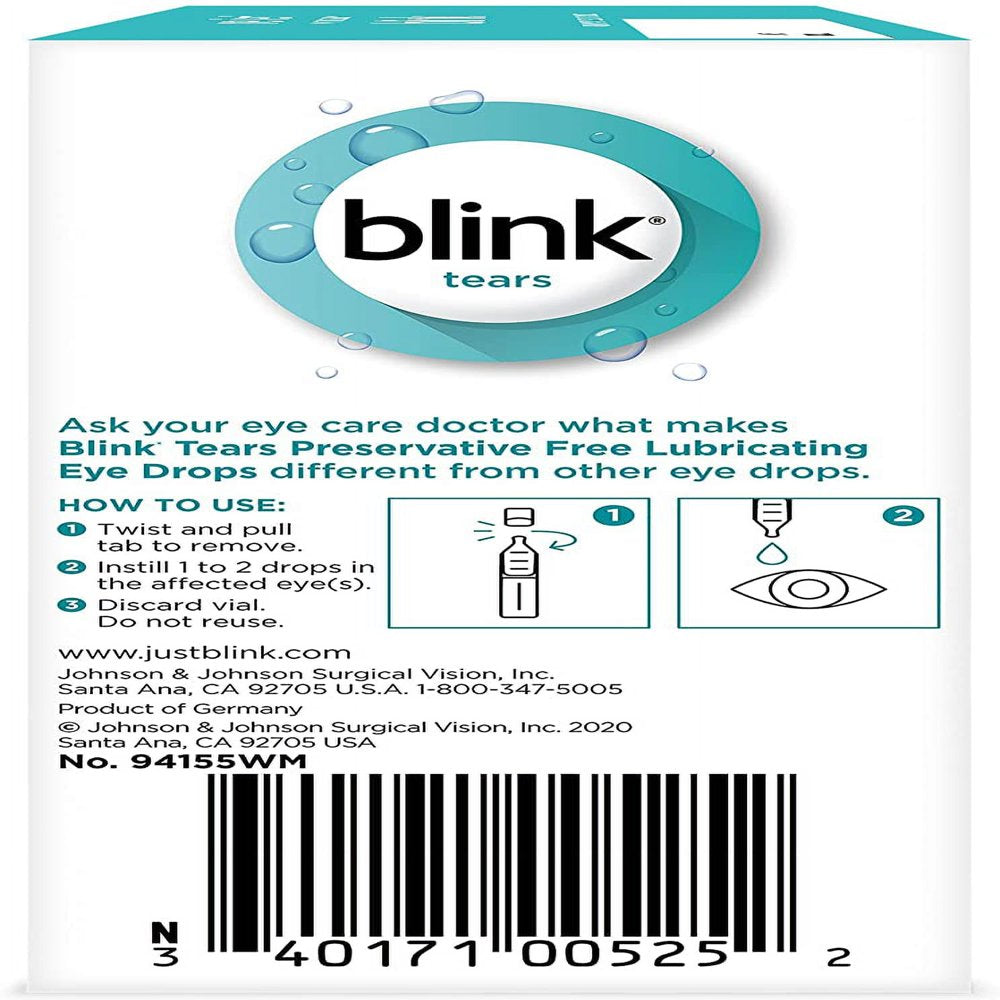 Blink Tears Dry Eye Lubricating Eye Drops Mild-Moderate 0.01 Fl Oz 25 Sterile Single-Use Vials