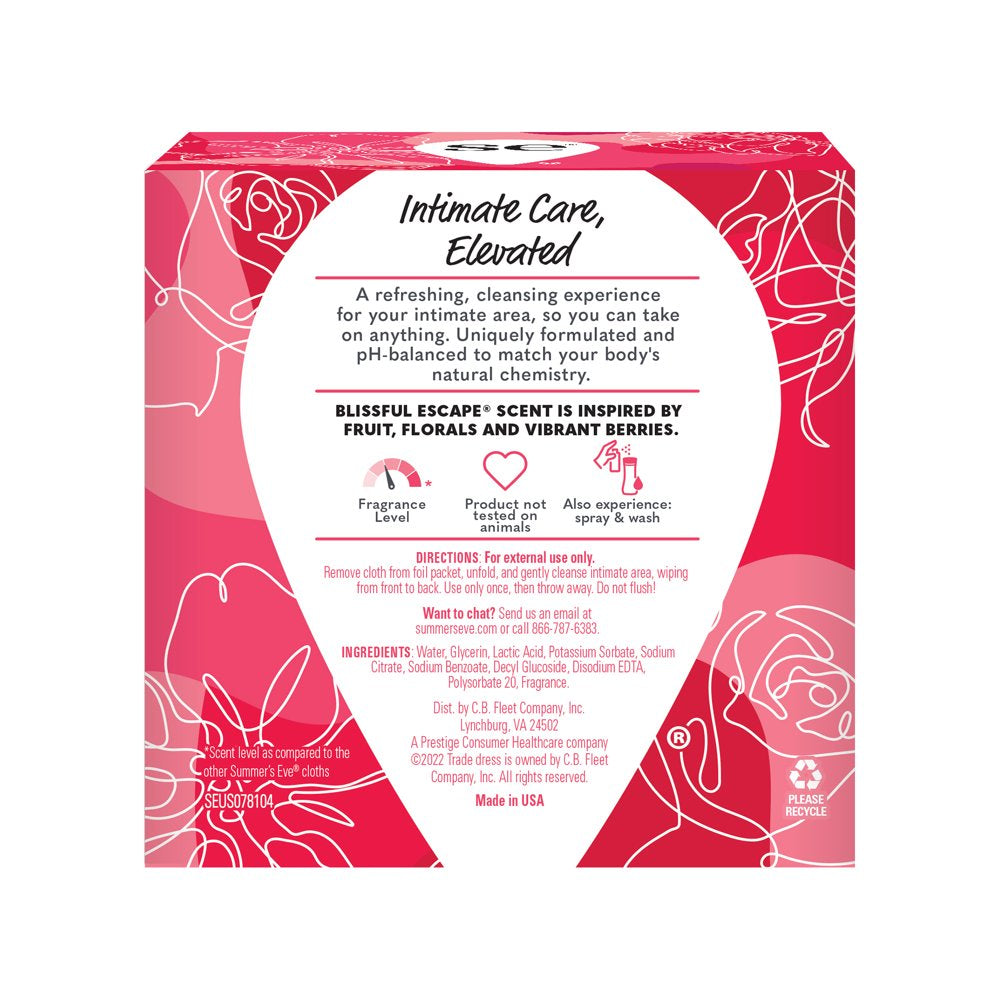 Summer'S Eve Blissful Escape Daily Refreshing Feminine Wipes, Ph Balanced, 16 Count