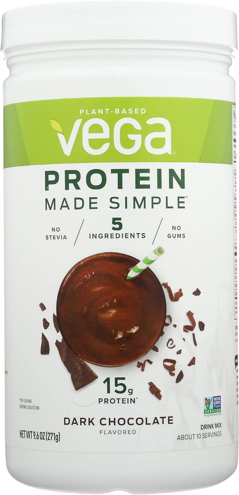 Vega Organic Made Simple Dark Chocolate Flavored Protein Powder, Gluten Free, Non GMO, 9.6 Ounce (Pack of 3)