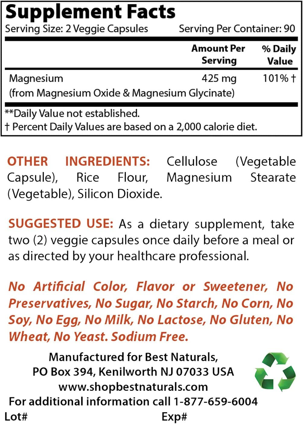 5-HTP (5-Hydroxytryptophan) 100 Mg & Magnesium Glycinate 425 Mg