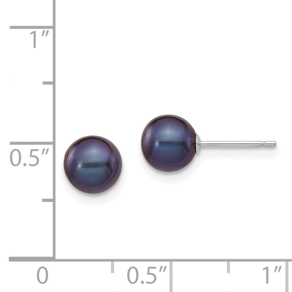 14K White Gold 6-7Mm Black round FW Cultured Pearl Stud Post Earrings XW60PB