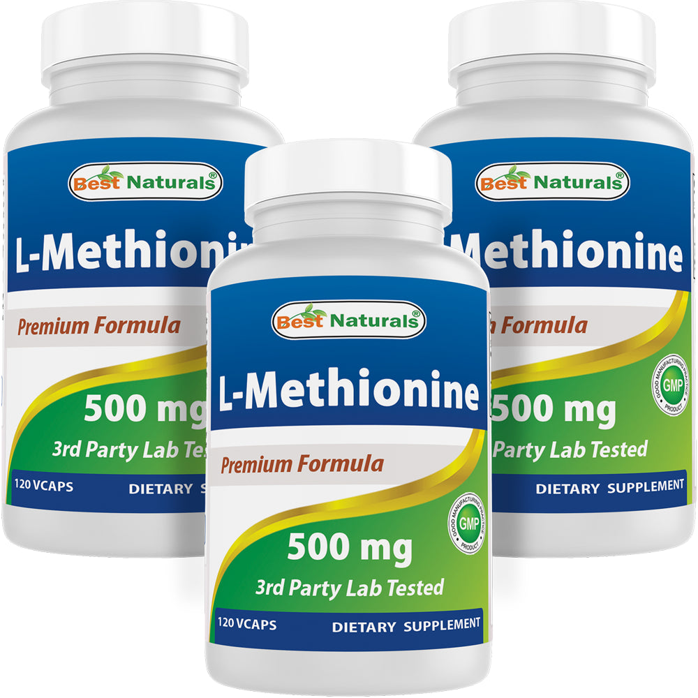 3 Pack Best Naturals L-Methionine 500 Mg 120 Vegetarian Capsules | Liver Health Support