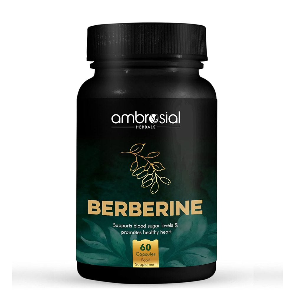 Ambrosial Berberine HCL 500Mg EACH Capsule| Premium Herbal Diabetes Care Tablets (Pack of 1-60 Capsules)