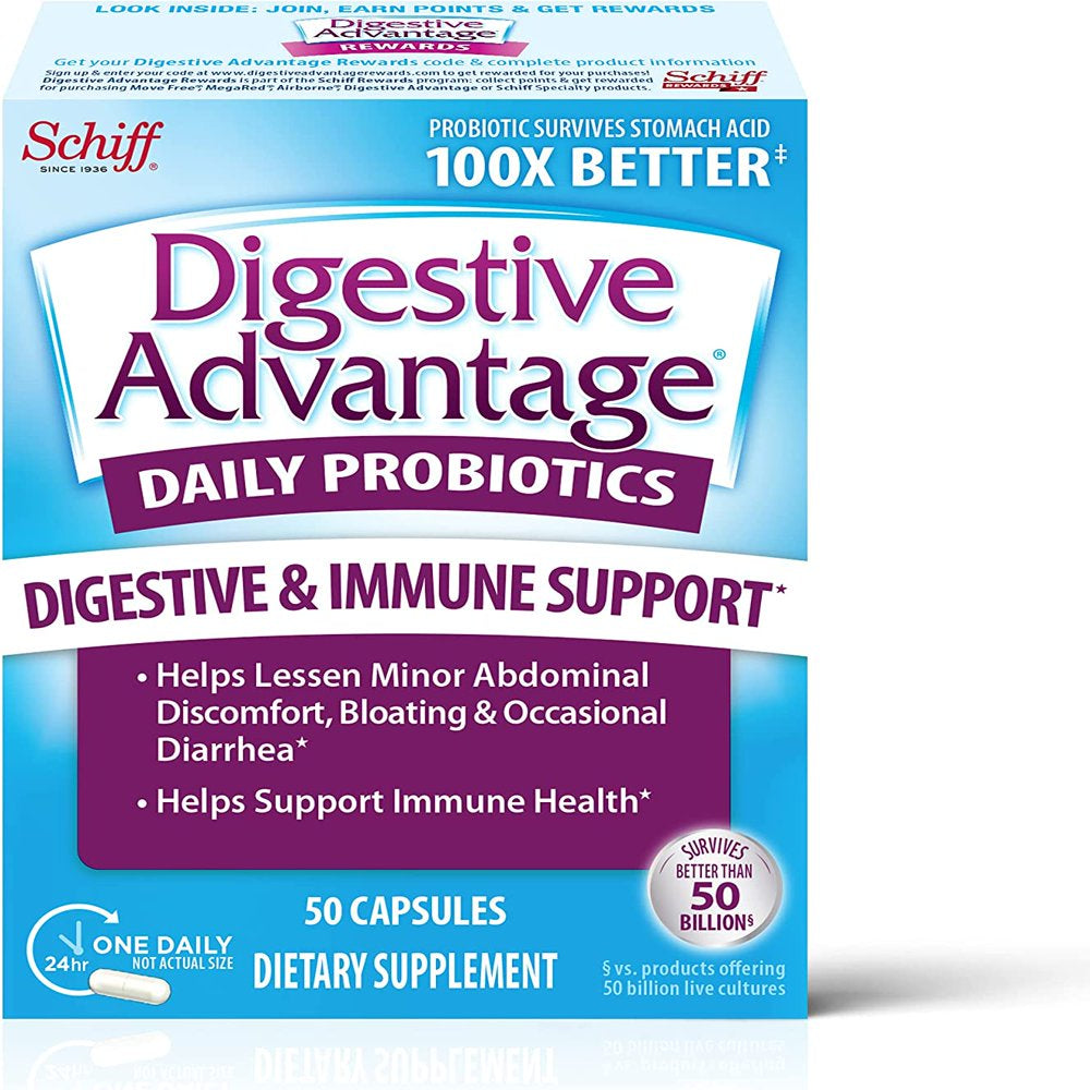 Daily Probiotic Capsules for Digestive Health & Gut Health, Digestive Advantage Probiotics for Men and Women (50 Count Box)