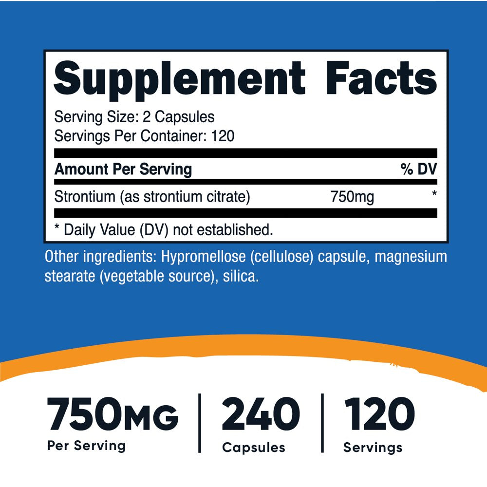 Nutricost Strontium Capsules 750Mg, 240 Capsules - Vegetarian, Non-Gmo, Gluten Free Supplement