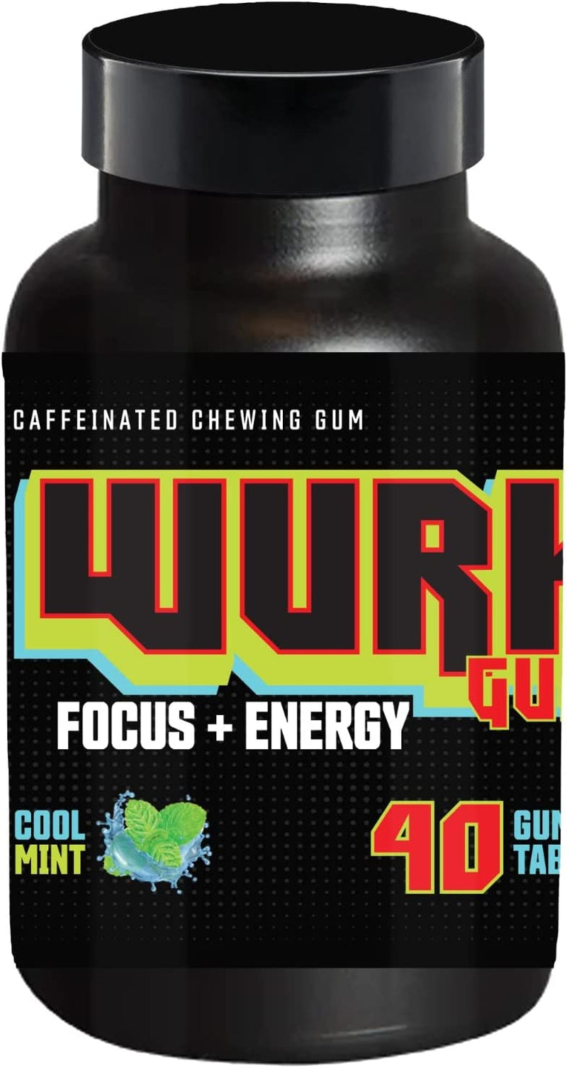 Wurk Gum | Chew Gum with L-Theanine and Caffeine | Smart Smooth Energy & Nootropic Supplement for Brain Booster and Active Performance 40 Gum Tablet