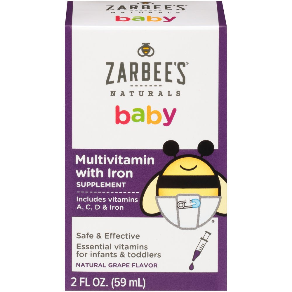 Zarbee'S Naturals Baby Multivitamin with Iron Supplement, Grape, 2 Fl Oz