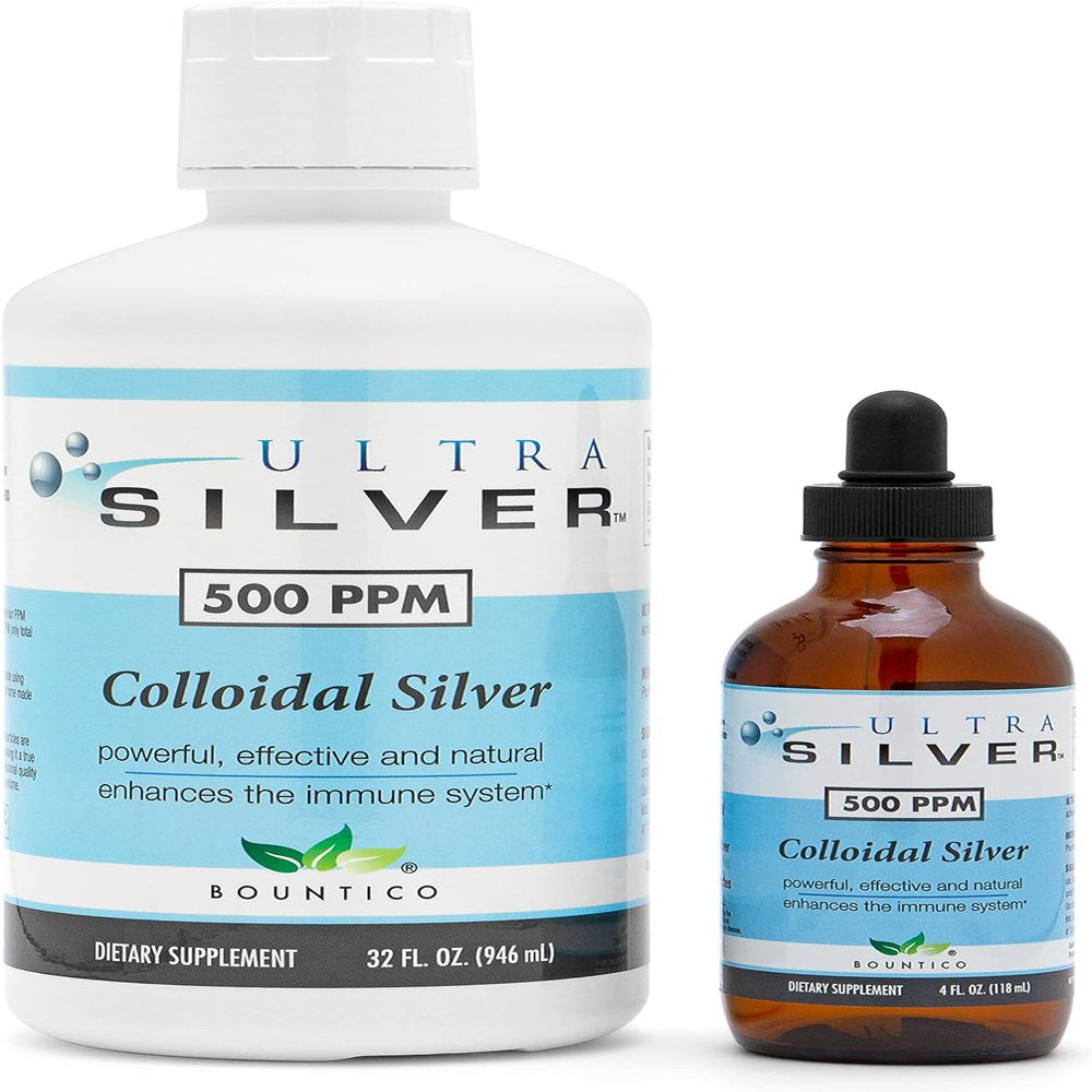 Ultra Silver® Colloidal Silver | 500 PPM 32 Oz (946Ml) | Mineral Supplement | True Colloidal Silver - 4 Oz Dropper Bottle (Empty) Included for Dispensing!