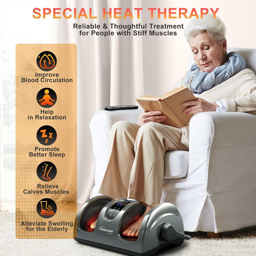 Used-Tissacre Foot Massager for Circulation and Pain Relief, Foot Massage Mchine for Neuropathy , Plantar Fasciitis Relief, Heat Therapy, Deep Kneading Shiatsu Massager with Remote