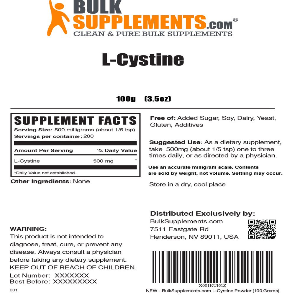 Bulksupplements.Com L-Cystine Powder 500Mg - Lung Support (100 Grams)