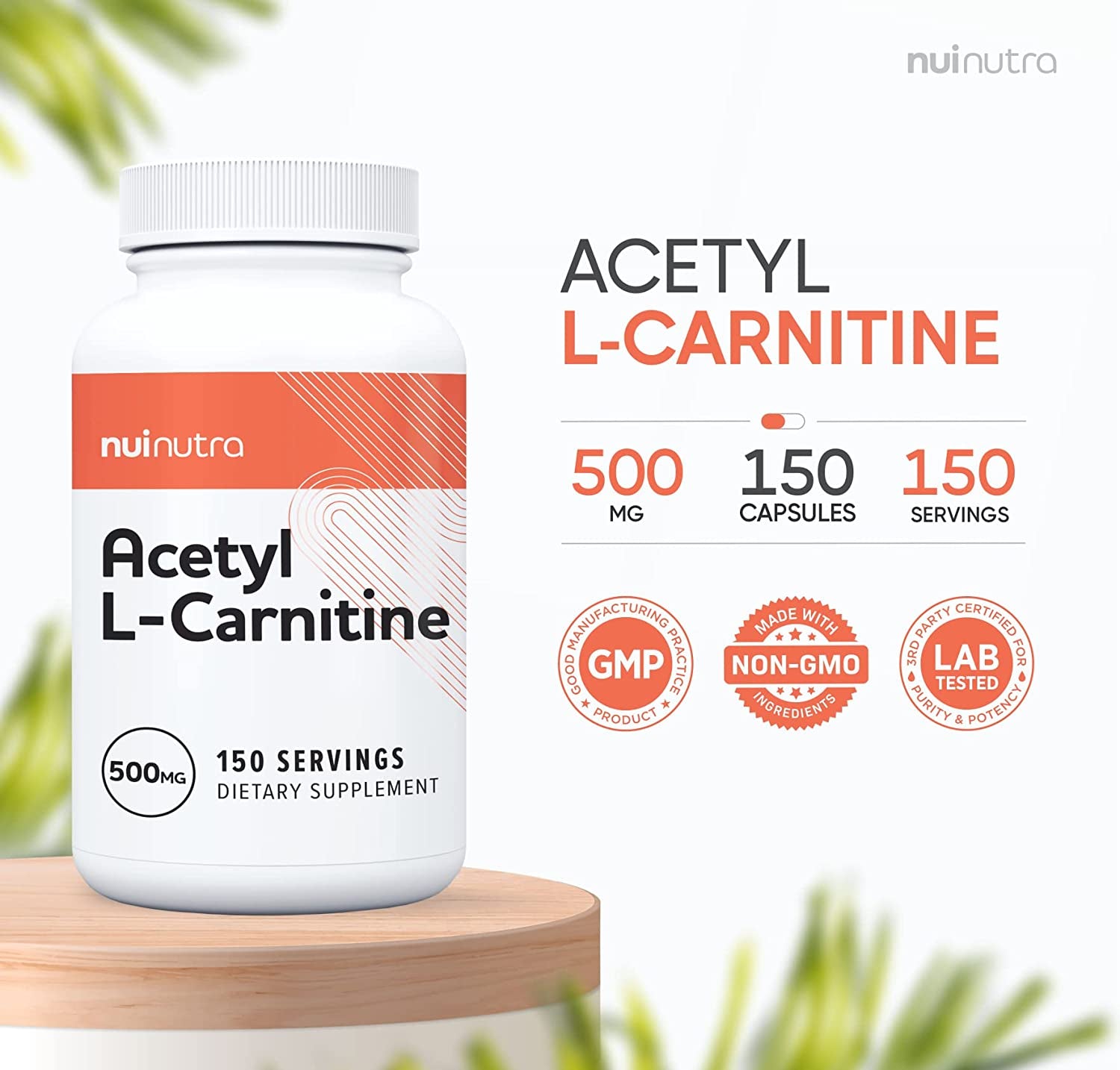 Acetyl L-Carnitine Supplement 500Mg, 150 Capsules - Energy Production and Metabolism Support