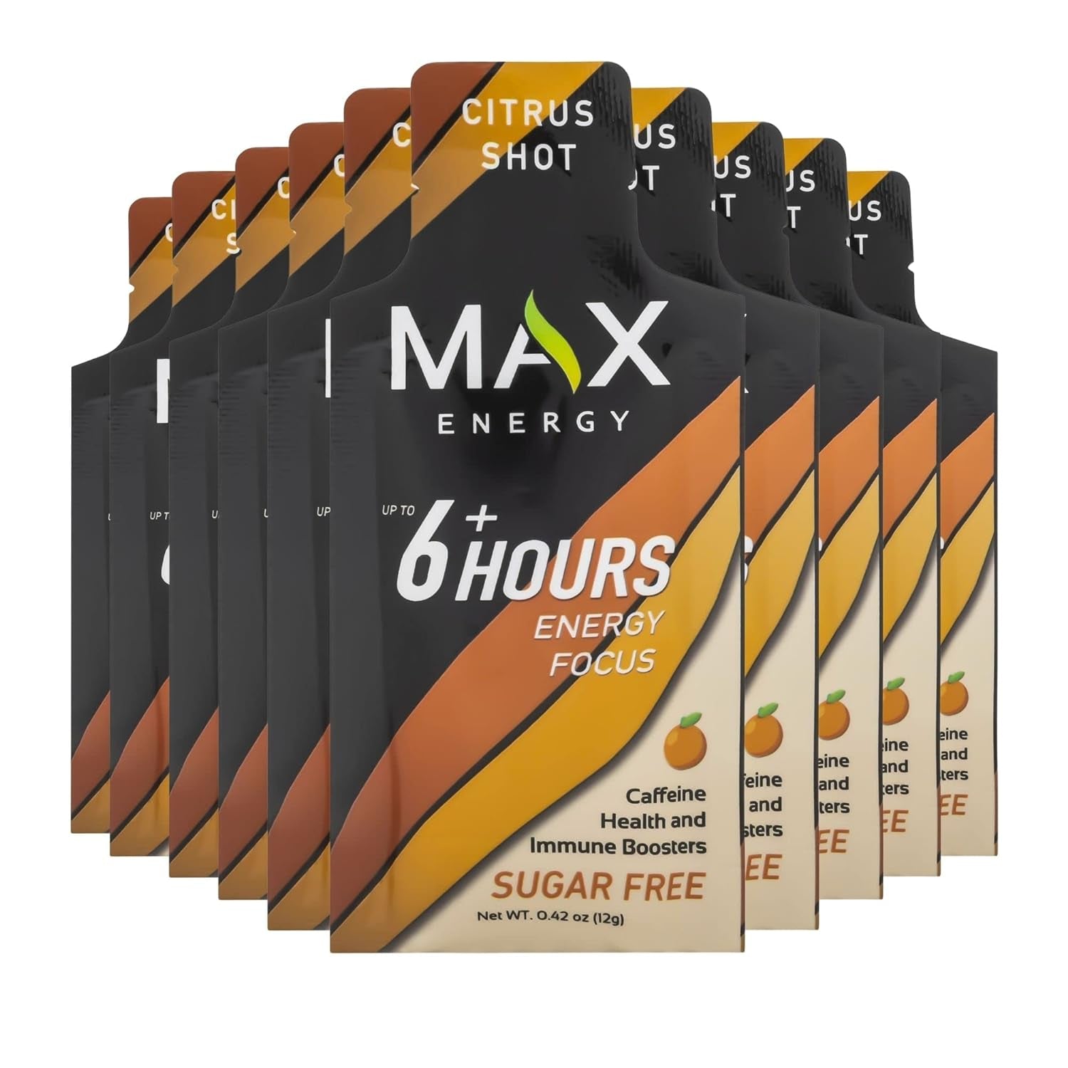 Max Energy Citrus Shot, Healthy Energy & Immune Boosters, Sugar Free, 5 Calories Each, up to 6 Hours of Energy, 10 Pack