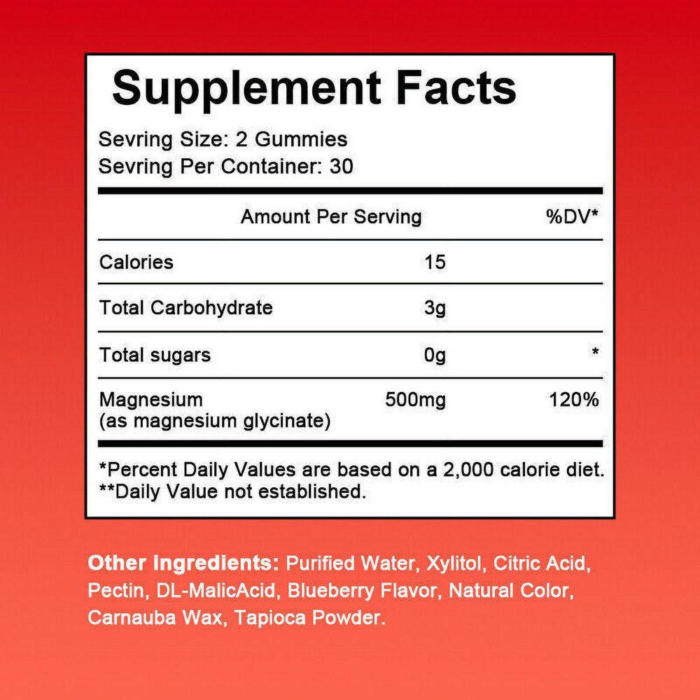 Magnesium Glycinate Gummies 500Mg Improve Sleep Promotes Cognition & Focus 60Pcs