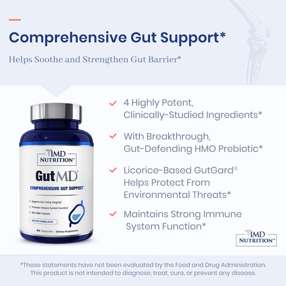 1MD Nutrition Gutmd - L-Glutamine and Prebiotic for Gut Integrity | Promote Digestive Tract Health | 90 Capsules