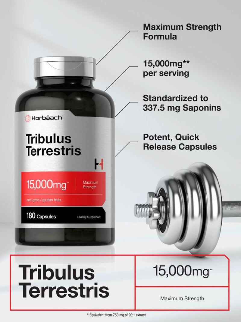 Tribulus Terrestris Extract | 15,000Mg | 180 Capsules | by Horbaach