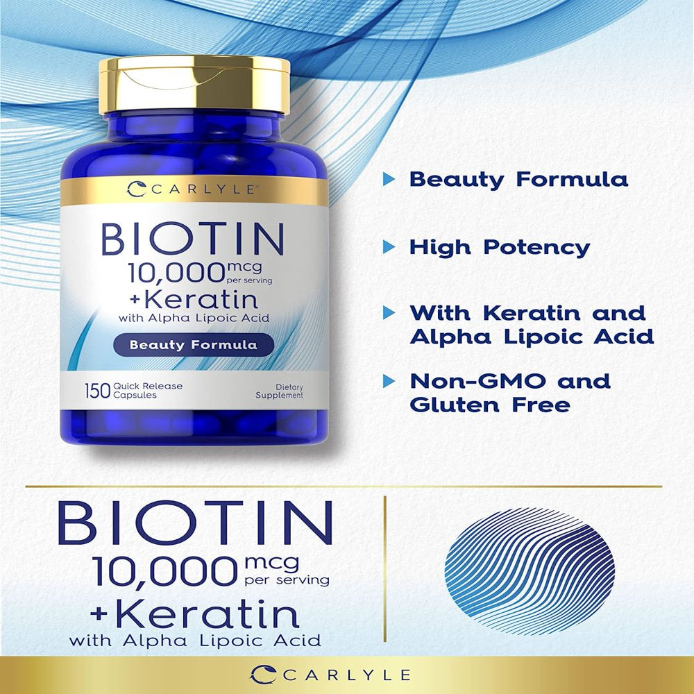 Biotin 10,000Mcg | 150 Capsules | Beauty Formula with Keratin | by Carlyle