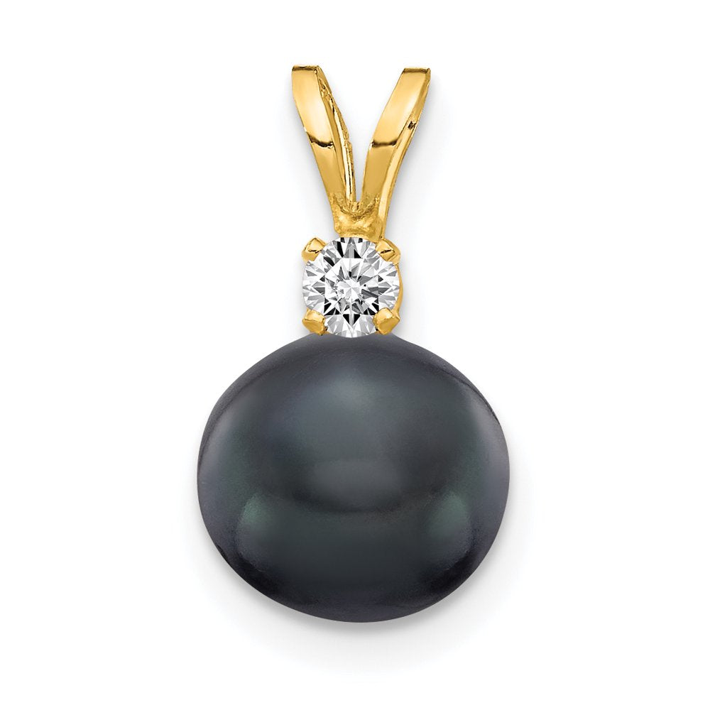 14K 7Mm Black FW Cultured Pearl a Diamond Pendant