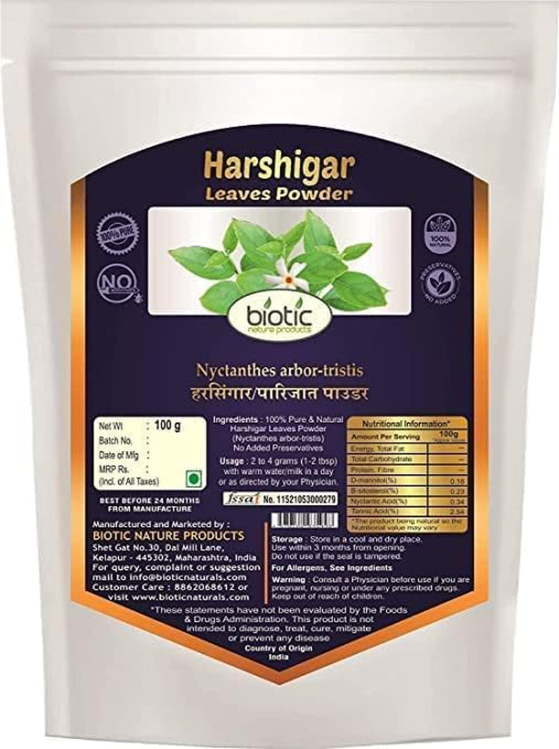 SJH Harshingar Leaves Powder (Nyctanthes Arbor-Tristis) Parijat Leaves Powder -100Gms