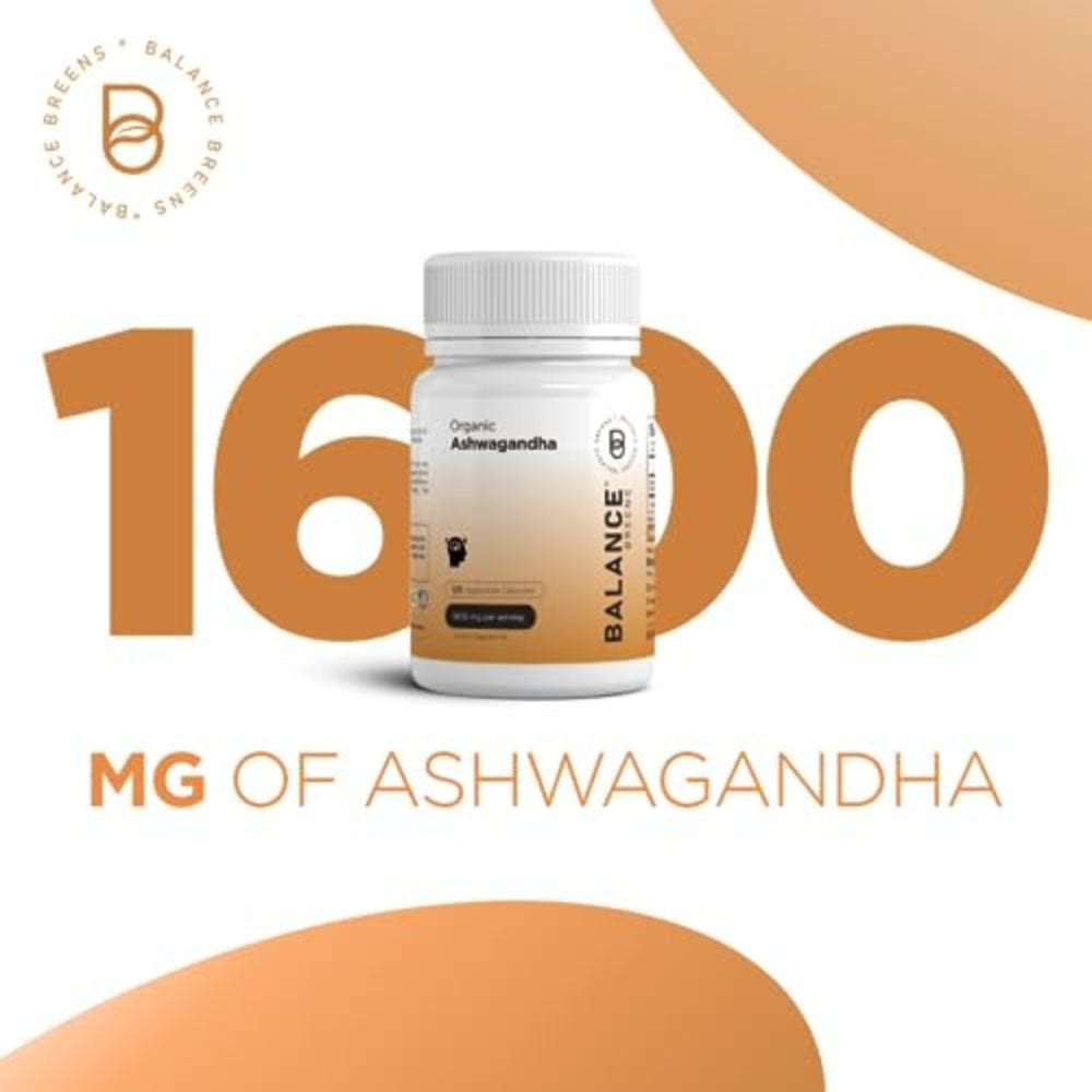 Balancebreens Certified Organic Ashwagandha 1600 Mg with Black Pepper - 120 Vegan Capsules - Stress, Mood, Energy and Thyroid Support Supplement - Non-Gmo Gluten-Free Pills