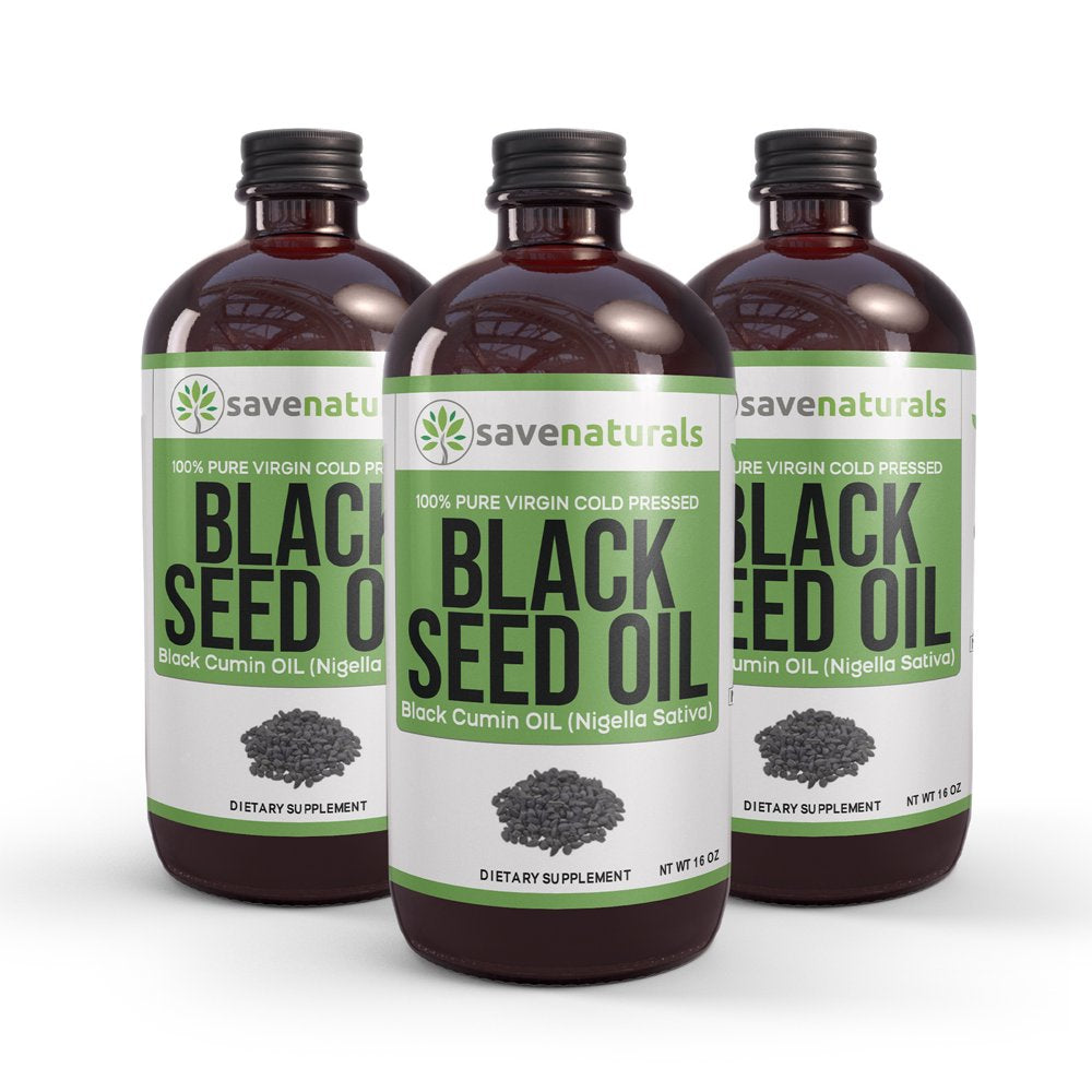 16 Oz Black Seed Oil 100% Pure Cold Pressed Natural Cumin Nigella Sativa Non-Gmo GLASS Bottles Immune Support by Savenaturals