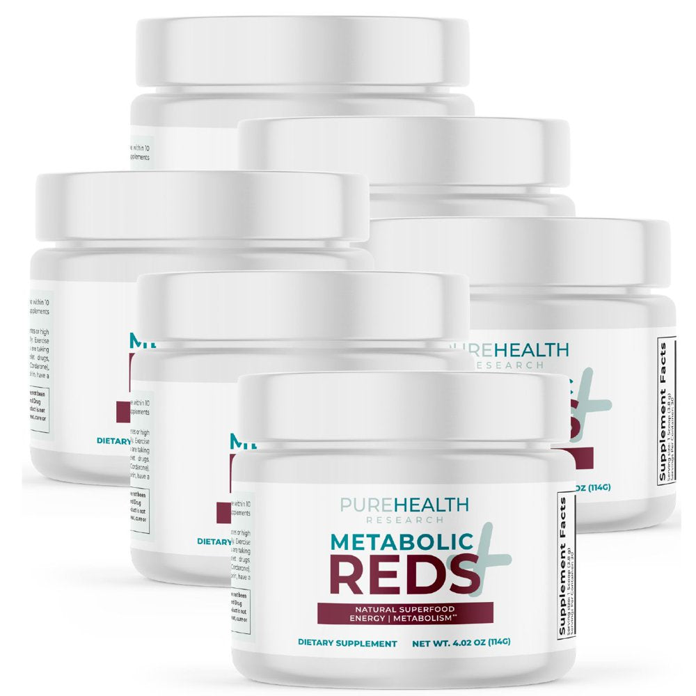 Reds Superfood Powder with Probiotics, 5 Digestive Enzymes, Beets & Ashwagandha Powder - Boost Drink for Body’S Detox & Cleanse by Purehealth Research, X6