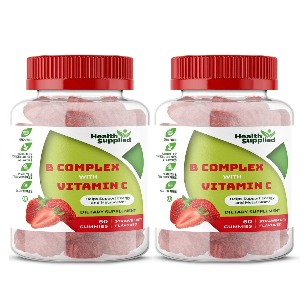 Vitamin B Complex with Vitamin C Gummies 2 Pack | Great Tasting Natural Strawberry Flavor Daily Energy and Nerve System Supplement