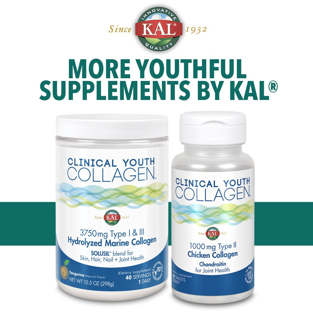 KAL Clinical Youth Collagen | Healthy Skin, Hair, Nail and Joint Support | Hydrolyzed Marine Collagen | 60Ct, 30 Serv.