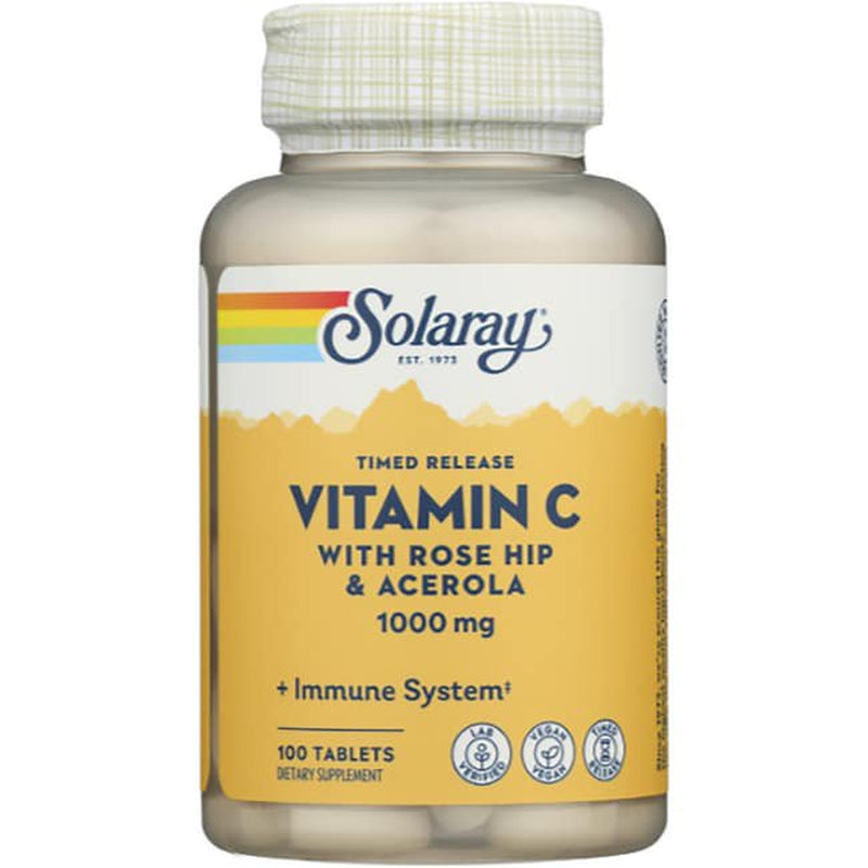 Solaray Vitamin C W/ Rose Hips & Acerola, 1000Mg, Two-Stage Timed-Release Healthy Immune Function (250 Tabs) ( 100 Servings, 100 Tablets)